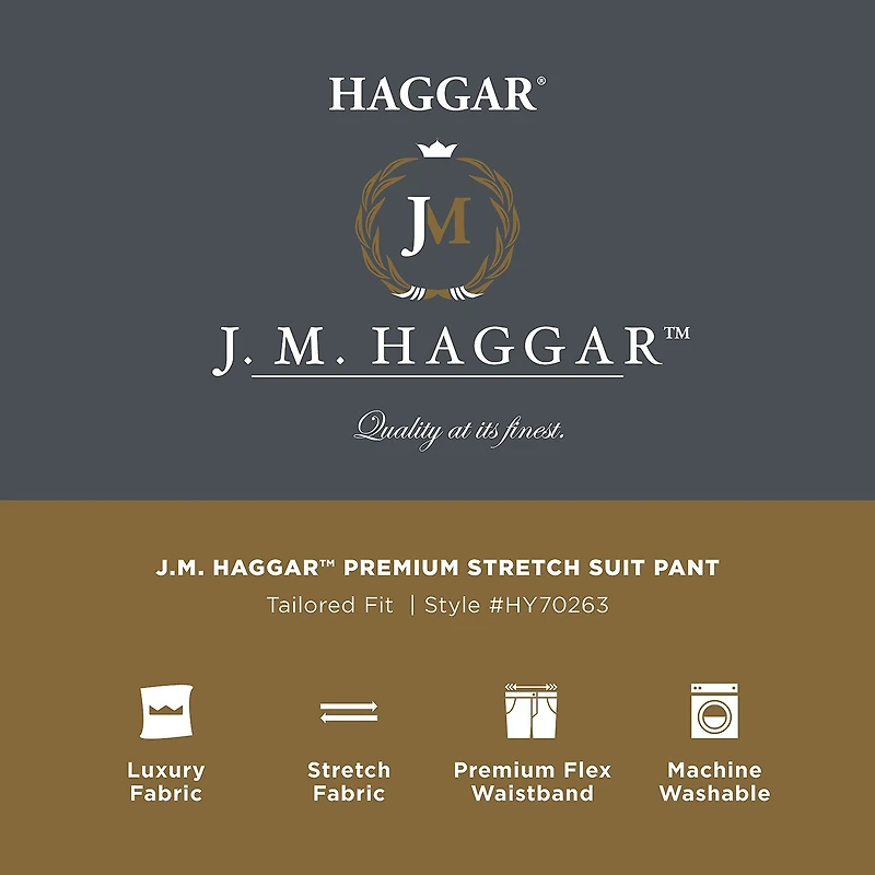 Haggar JMH Tailored Wool Mens Stretch Fabric Modern Fit Windowpane Flat Front Suit Pant