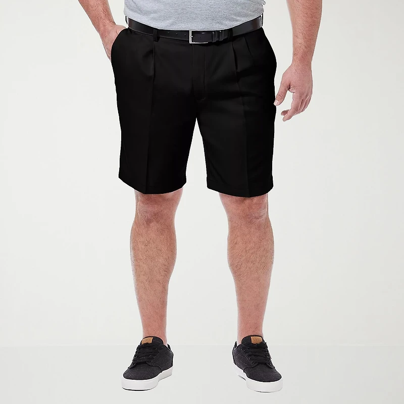 Haggar Cool 18 Pro Pleated Expandable Waist Mens 9 1/2" Big and Tall Stretch Fabric Moisture Wicking Quick Dry Chino Short