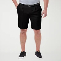 Haggar Cool 18 Pro Pleated Expandable Waist Mens 9 1/2" Big and Tall Stretch Fabric Moisture Wicking Quick Dry Chino Short