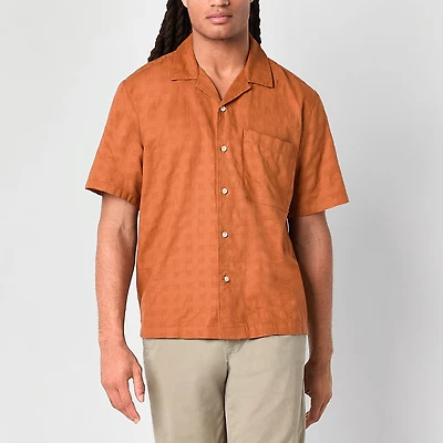 mutual weave Mens Short Sleeve Camp Shirt