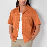 mutual weave Mens Short Sleeve Camp Shirt