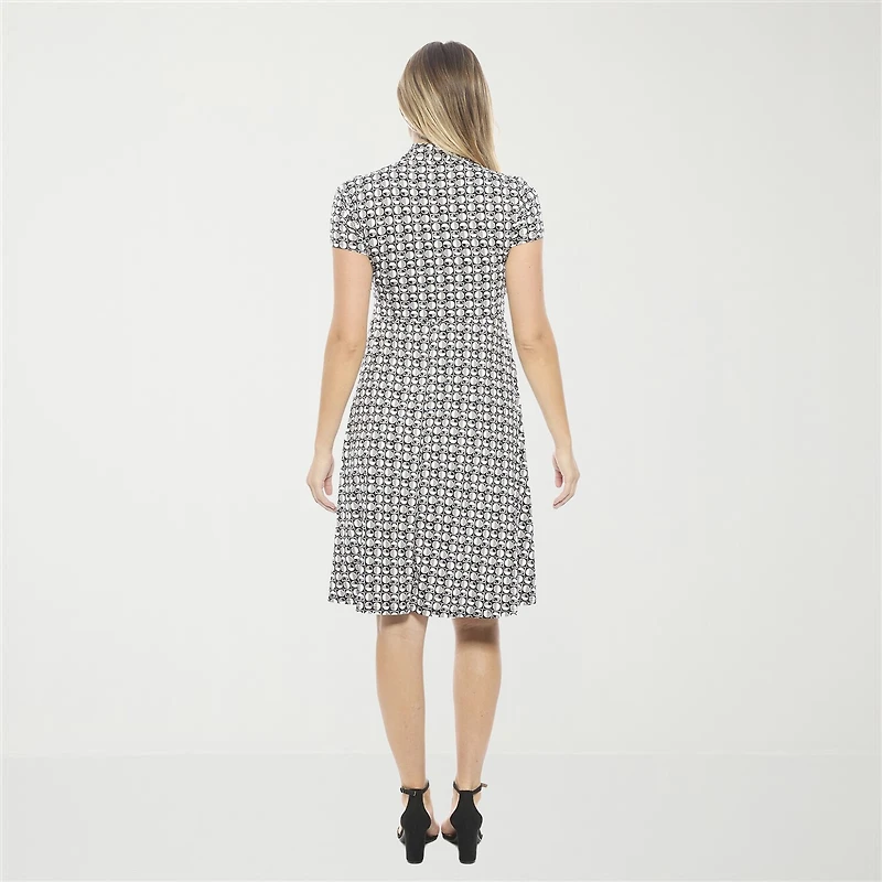 24seven Comfort Apparel Womens Short Sleeve Geometric Wrap Dress