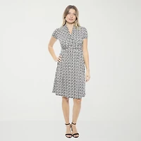 24seven Comfort Apparel Womens Short Sleeve Geometric Wrap Dress