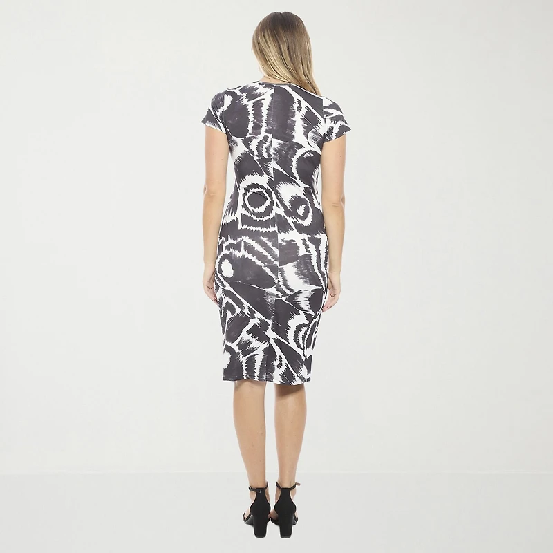 24seven Comfort Apparel Womens Short Sleeve Abstract Wrap Dress