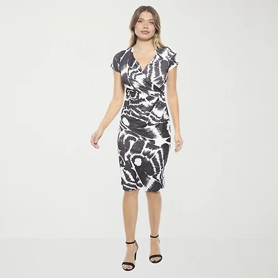 24seven Comfort Apparel Womens Short Sleeve Abstract Wrap Dress