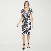 24seven Comfort Apparel Womens Short Sleeve Abstract Wrap Dress