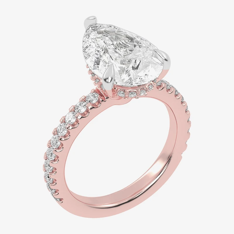 (G-H / Si1-Si2) Womens 2 1/4 CT. T.W. Lab Grown White Diamond 14K Gold Pear Side Stone Engagement Ring
