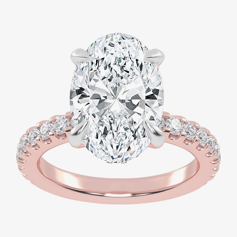 (G-H / Si1-Si2) Womens 2 1/4 CT. T.W. Lab Grown White Diamond 14K Gold Oval Side Stone Engagement Ring