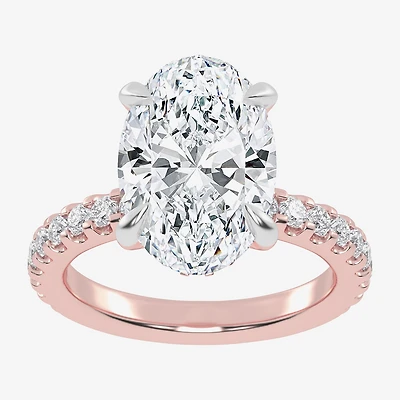 (G-H / Si1-Si2) Womens 2 1/4 CT. T.W. Lab Grown White Diamond 14K Gold Oval Side Stone Engagement Ring