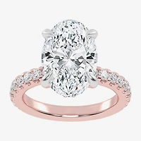 (G-H / Si1-Si2) Womens 2 1/4 CT. T.W. Lab Grown White Diamond 14K Gold Oval Side Stone Engagement Ring
