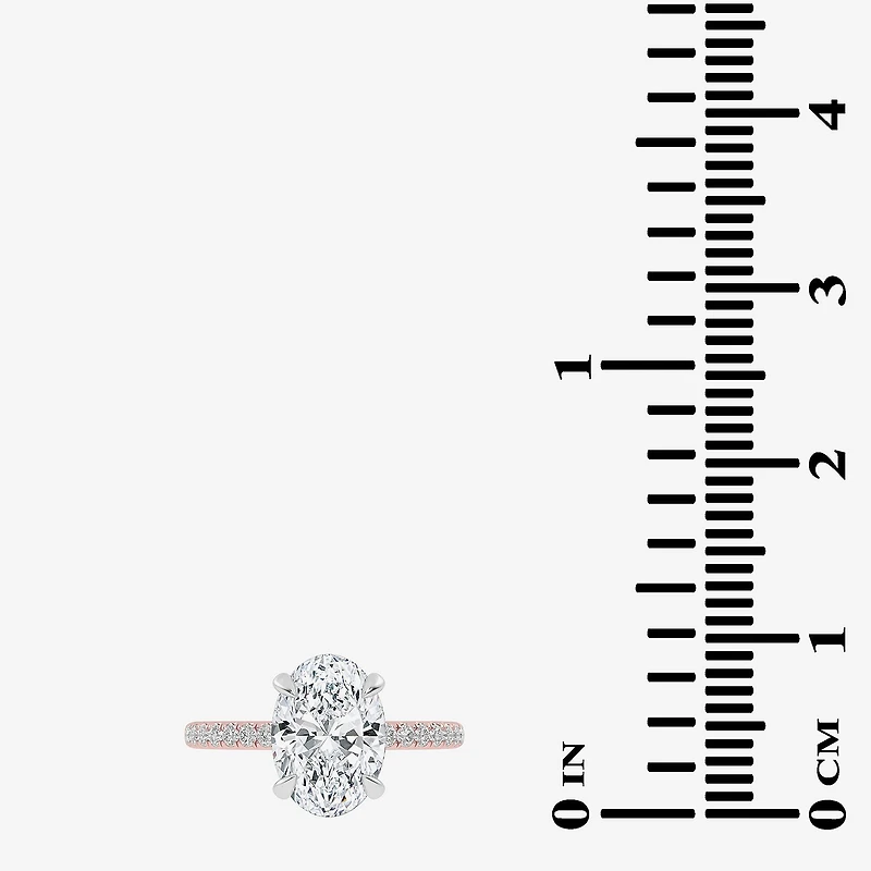 (G-H / Si1-Si2) Womens 2 1/4 CT. T.W. Lab Grown White Diamond 14K Gold Oval Side Stone Engagement Ring