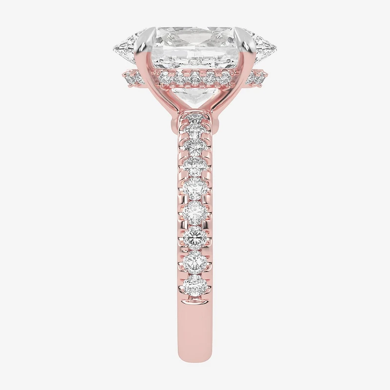 (G-H / Si1-Si2) Womens 2 1/4 CT. T.W. Lab Grown White Diamond 14K Gold Oval Side Stone Engagement Ring