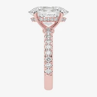 (G-H / Si1-Si2) Womens 2 1/4 CT. T.W. Lab Grown White Diamond 14K Gold Oval Side Stone Engagement Ring