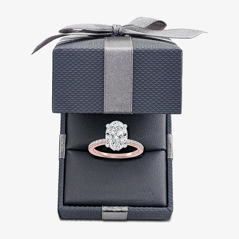 (G-H / Si1-Si2) Womens 2 1/4 CT. T.W. Lab Grown White Diamond 14K Gold Oval Side Stone Engagement Ring