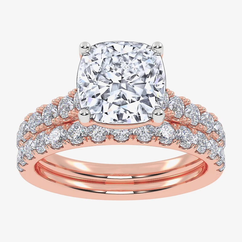 Signature By Modern Bride (G-H / Vs2-Si1) Womens 2 CT. T.W. Lab Grown White Diamond 14K Gold Cushion Side Stone Bridal Set
