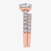 Signature By Modern Bride (G-H / Vs2-Si1) Womens 2 CT. T.W. Lab Grown White Diamond 14K Gold Cushion Side Stone Bridal Set