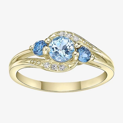 Womens Genuine Blue Topaz 18K Gold Over Silver Cocktail Ring