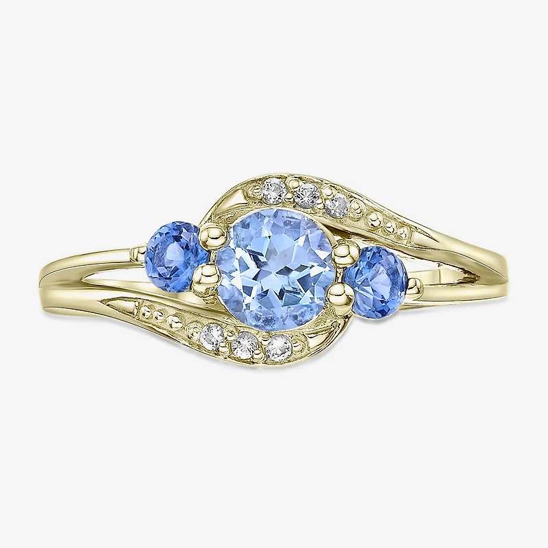 Womens Genuine Blue Topaz 18K Gold Over Silver Cocktail Ring