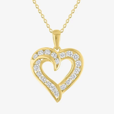 (G-H / Si2-I1) Womens 1 CT. T.W. Lab Grown White Diamond 14K Gold Over Brass Heart 18 Inch Pendant Necklace