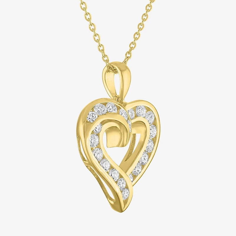(G-H / Si2-I1) Womens 1 CT. T.W. Lab Grown White Diamond 14K Gold Over Brass Heart 18 Inch Pendant Necklace