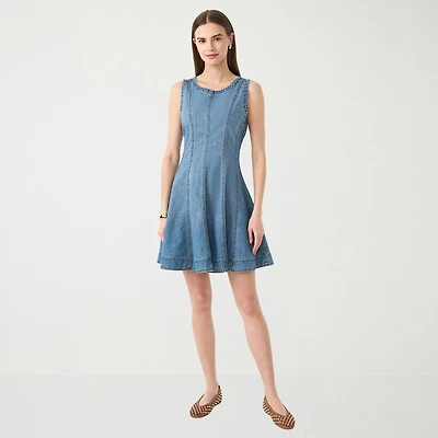 RM Rebecca Minkoff Womens Crew Neck Sleeveless A-Line Dress