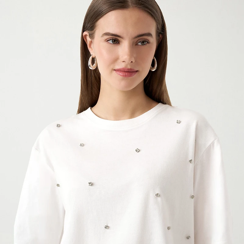 RM Rebecca Minkoff Womens Embellished Short Sleeve Tee