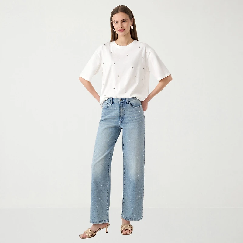 RM Rebecca Minkoff Womens Embellished Short Sleeve Tee