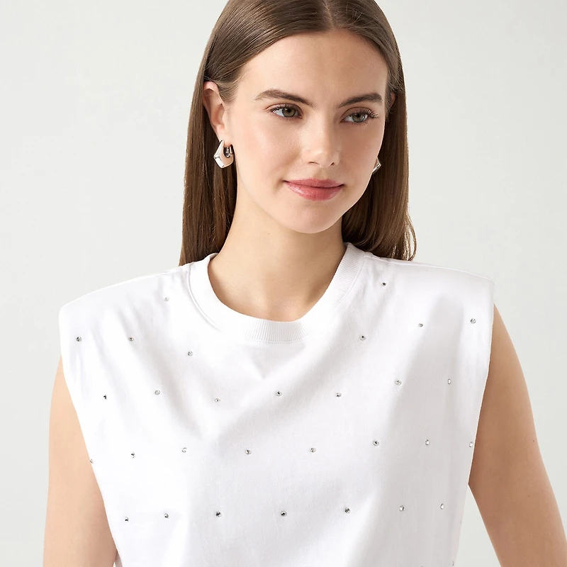 RM Rebecca Minkoff Womens Crew Neck Sleeveless T-Shirt