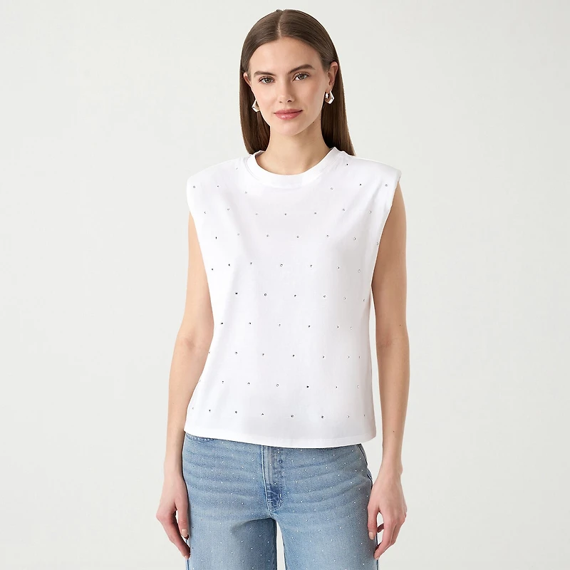 RM Rebecca Minkoff Womens Crew Neck Sleeveless T-Shirt
