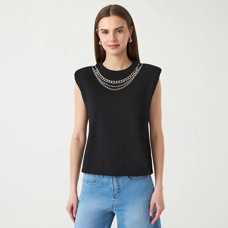 RM Rebecca Minkoff Womens Crew Neck Short Sleeve Tank Top
