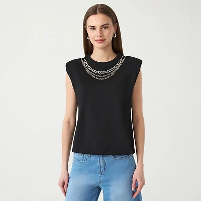 RM Rebecca Minkoff Womens Crew Neck Short Sleeve Tank Top