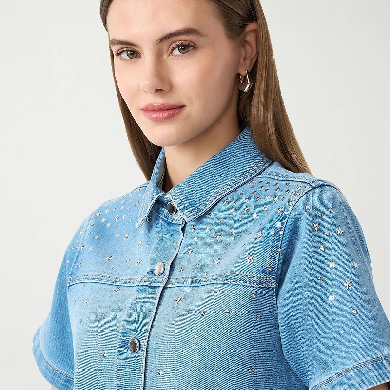 RM Rebecca Minkoff Womens Embellished Button Front Shirt