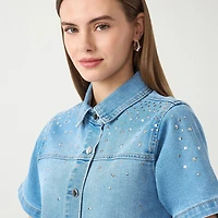 RM Rebecca Minkoff Womens Embellished Button Front Shirt