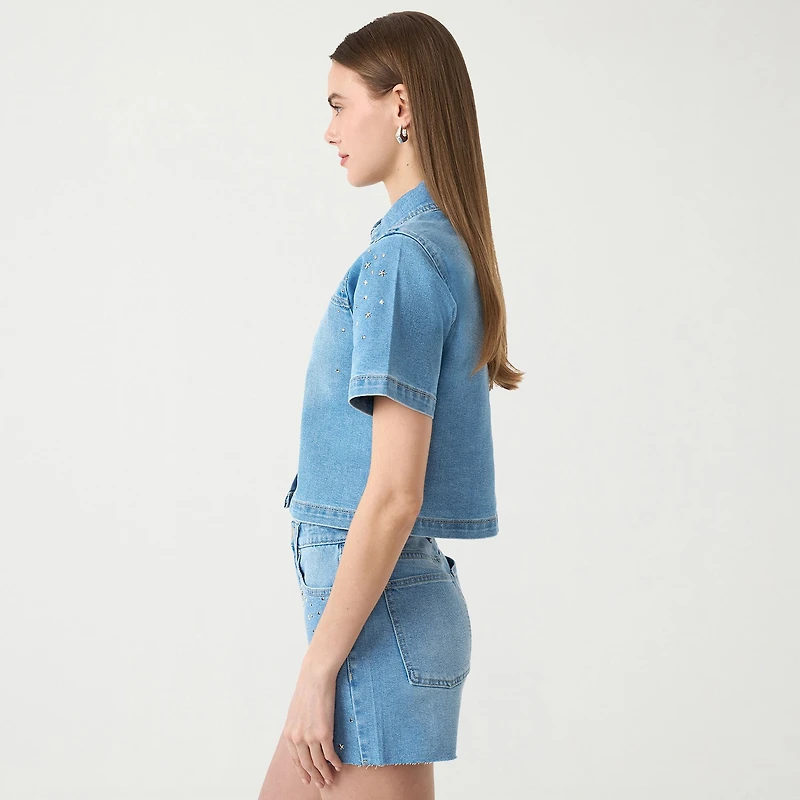 RM Rebecca Minkoff Womens Embellished Button Front Shirt