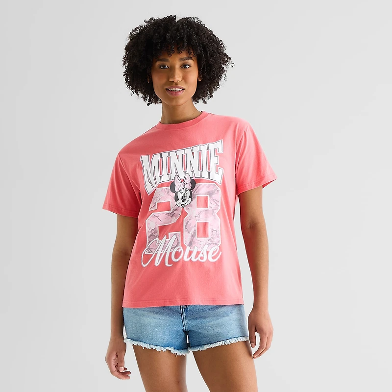 Minnie Varsity Boyfriend Tee Womens Juniors Crew Neck Short Sleeve Loose Fit Mouse Graphic T-Shirt