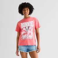Minnie Varsity Boyfriend Tee Womens Juniors Crew Neck Short Sleeve Loose Fit Mouse Graphic T-Shirt