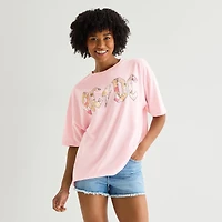 New World Womens Juniors Crew Neck Short Sleeve Oversized AC/DC Graphic T-Shirt
