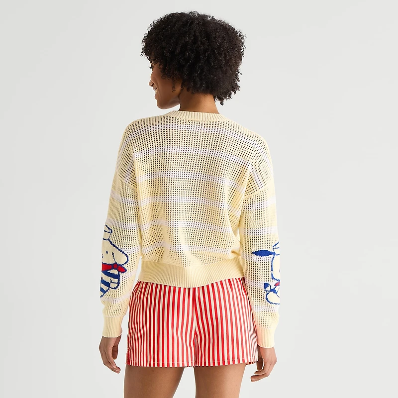 Americana Juniors Womens Crew Neck Long Sleeve Hello Kitty Pullover Sweater