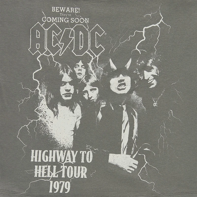 Acdc Off The Shoulder Tee Womens Juniors Crew Neck Short Sleeve Regular Fit AC/DC Graphic T-Shirt