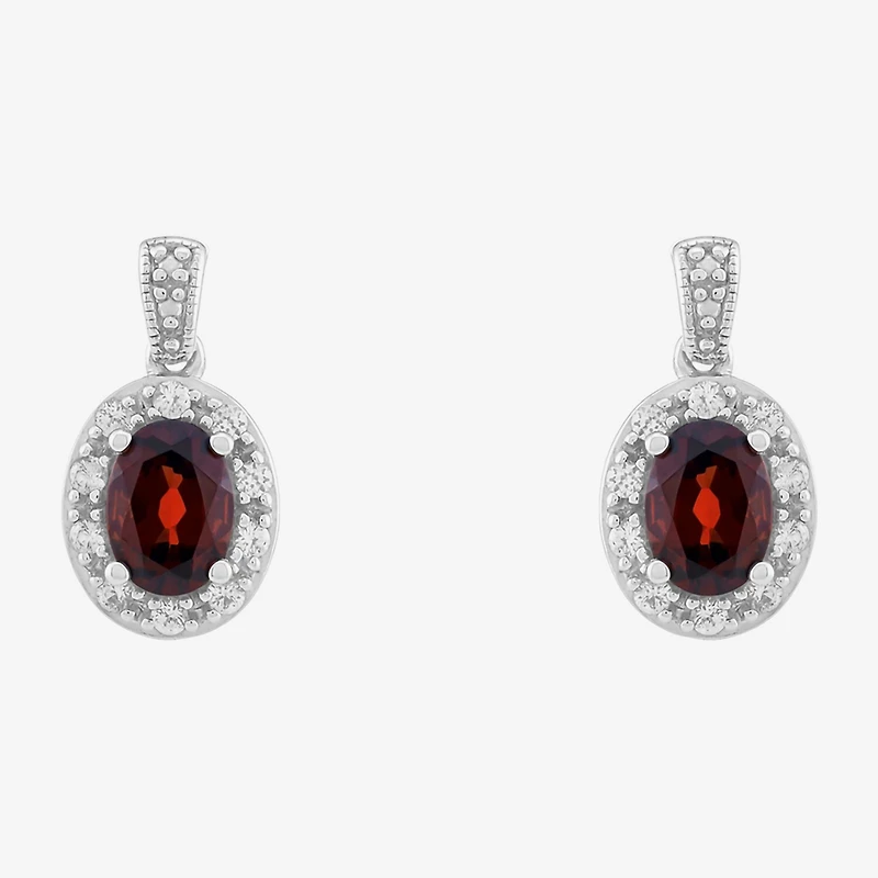 Limited Quantities! Womens Genuine Red Garnet Sterling Silver Oval Drop Earrings