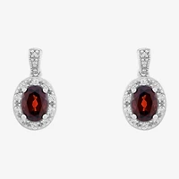 Limited Quantities! Womens Genuine Red Garnet Sterling Silver Oval Drop Earrings