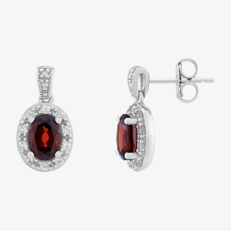 Limited Quantities! Womens Genuine Red Garnet Sterling Silver Oval Drop Earrings