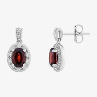 Limited Quantities! Womens Genuine Red Garnet Sterling Silver Oval Drop Earrings