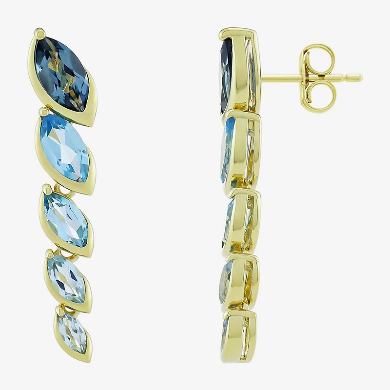 Limited Quantities! Womens Genuine Blue Topaz 14K Gold Over Silver Drop Earrings