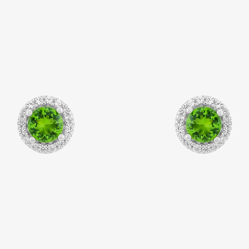 Limited Quantities! Simulated Green Peridot Sterling Silver 8.4mm Round Stud Earrings