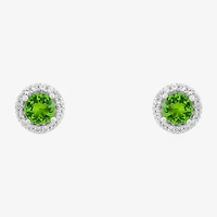Limited Quantities! Simulated Green Peridot Sterling Silver 8.4mm Round Stud Earrings