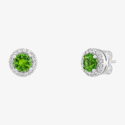Limited Quantities! Simulated Green Peridot Sterling Silver 8.4mm Round Stud Earrings
