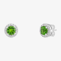 Limited Quantities! Simulated Green Peridot Sterling Silver 8.4mm Round Stud Earrings