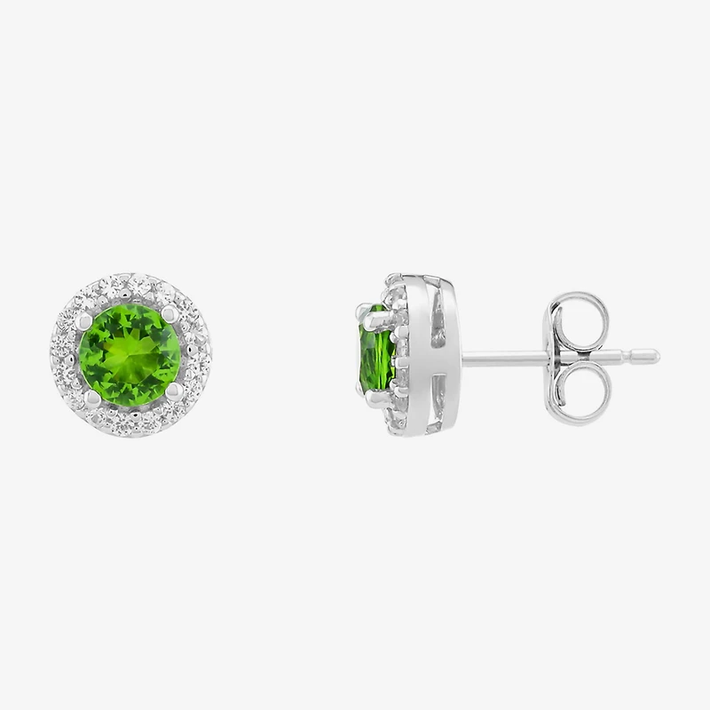 Limited Quantities! Simulated Green Peridot Sterling Silver 8.4mm Round Stud Earrings