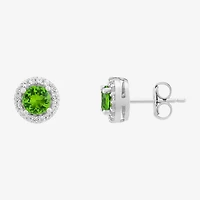 Limited Quantities! Simulated Green Peridot Sterling Silver 8.4mm Round Stud Earrings